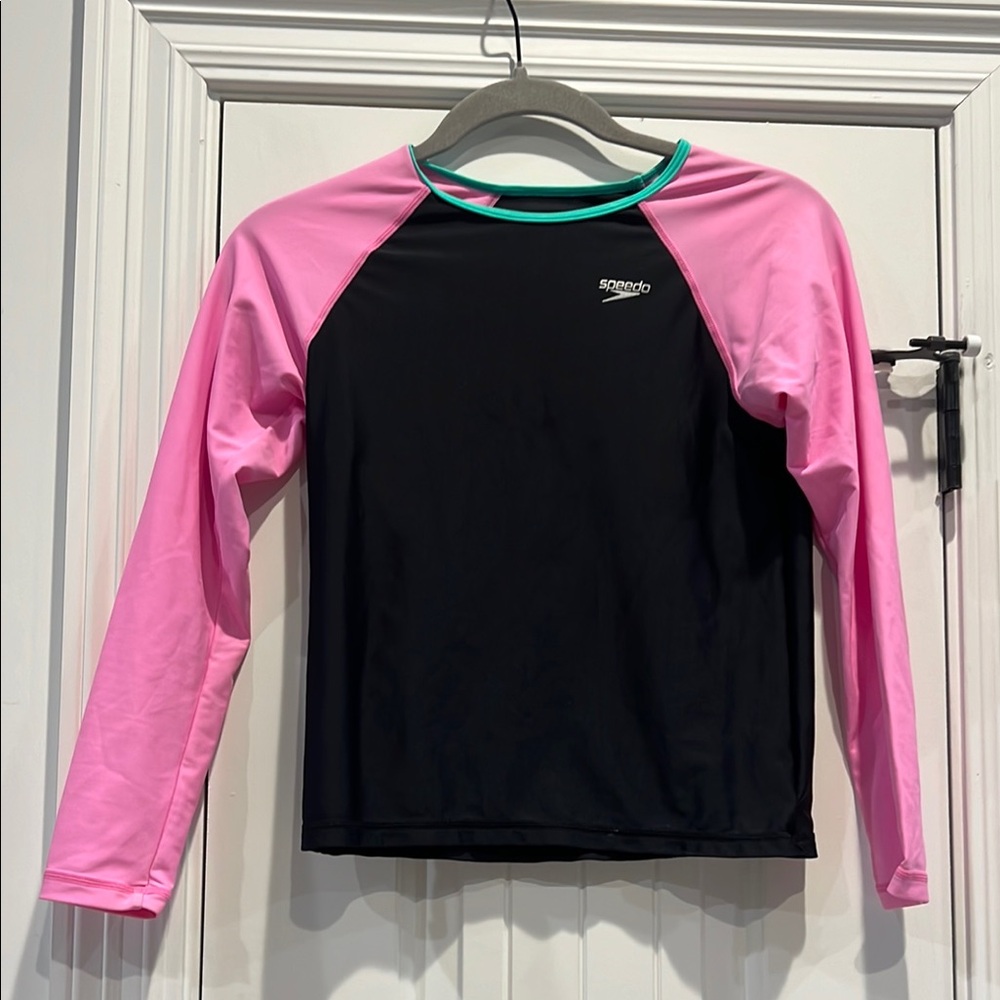 Speedo Black and Pink Rashguard Swim Top